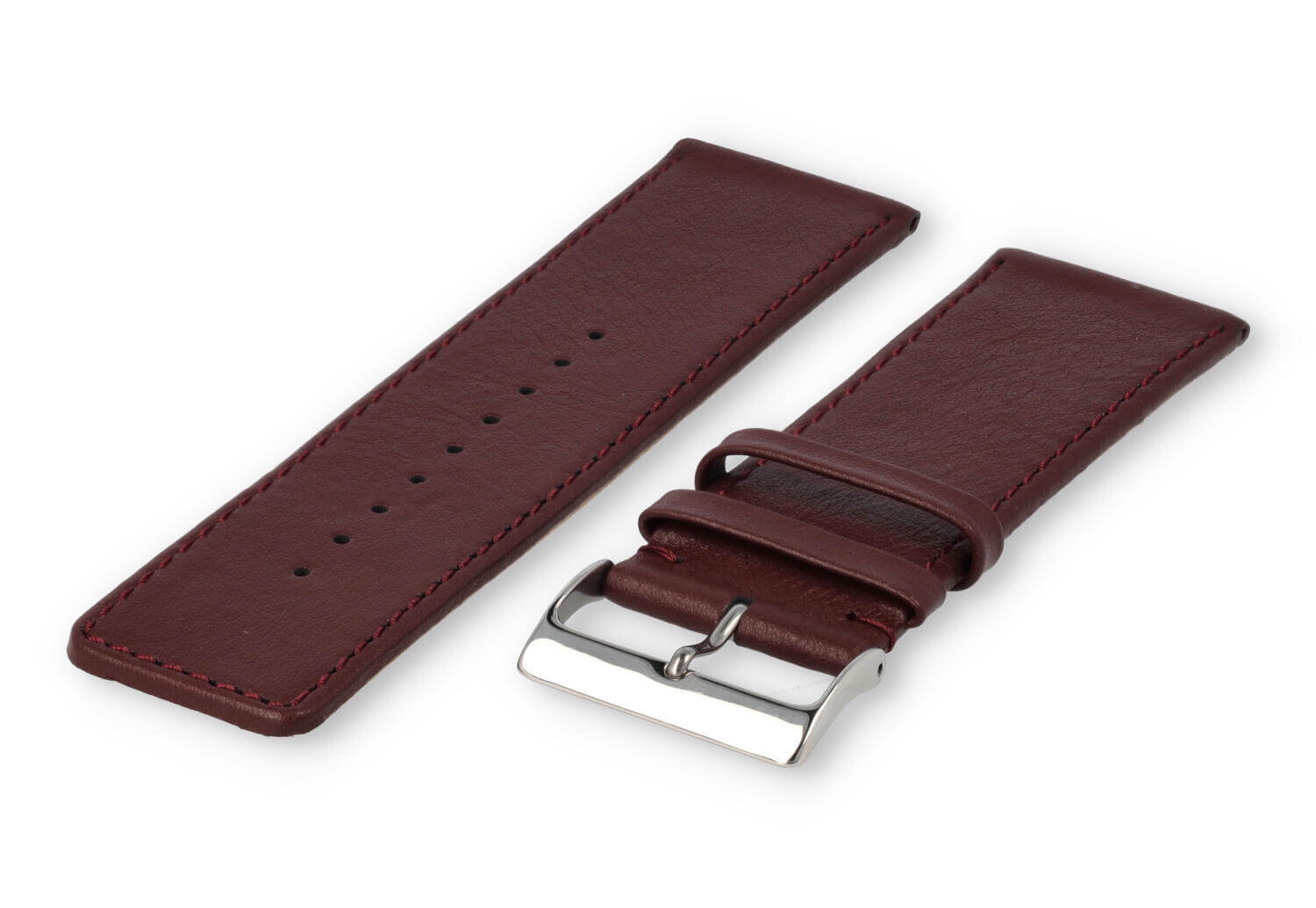 XL horlogeband glad leer - 30mm - bordeaux