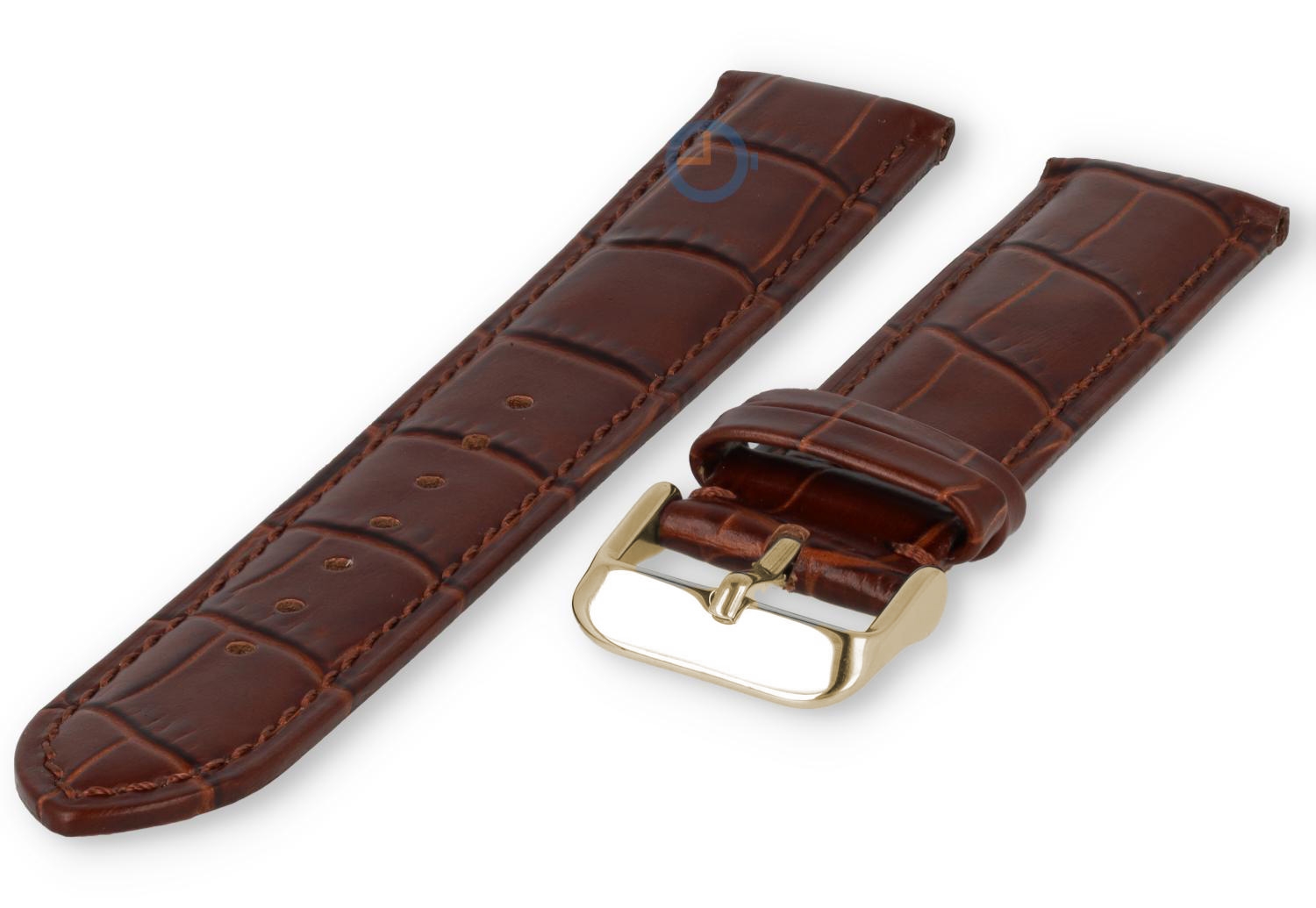 Horlogebandje 21mm - croco leer - donkerbruin - goud