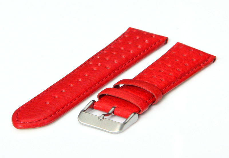 Horlogeband 22mm rood leer ademend