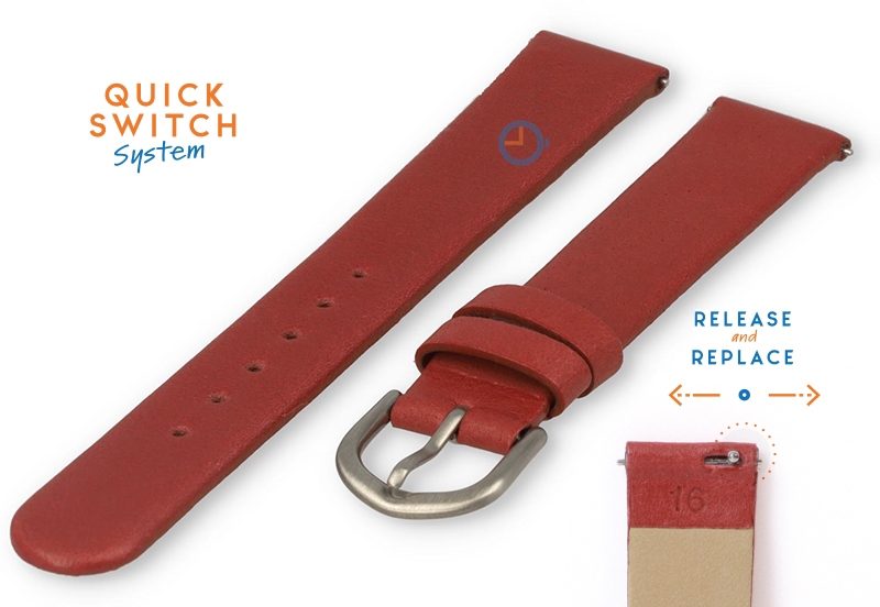 Horlogeband 16mm naadloos rood leer
