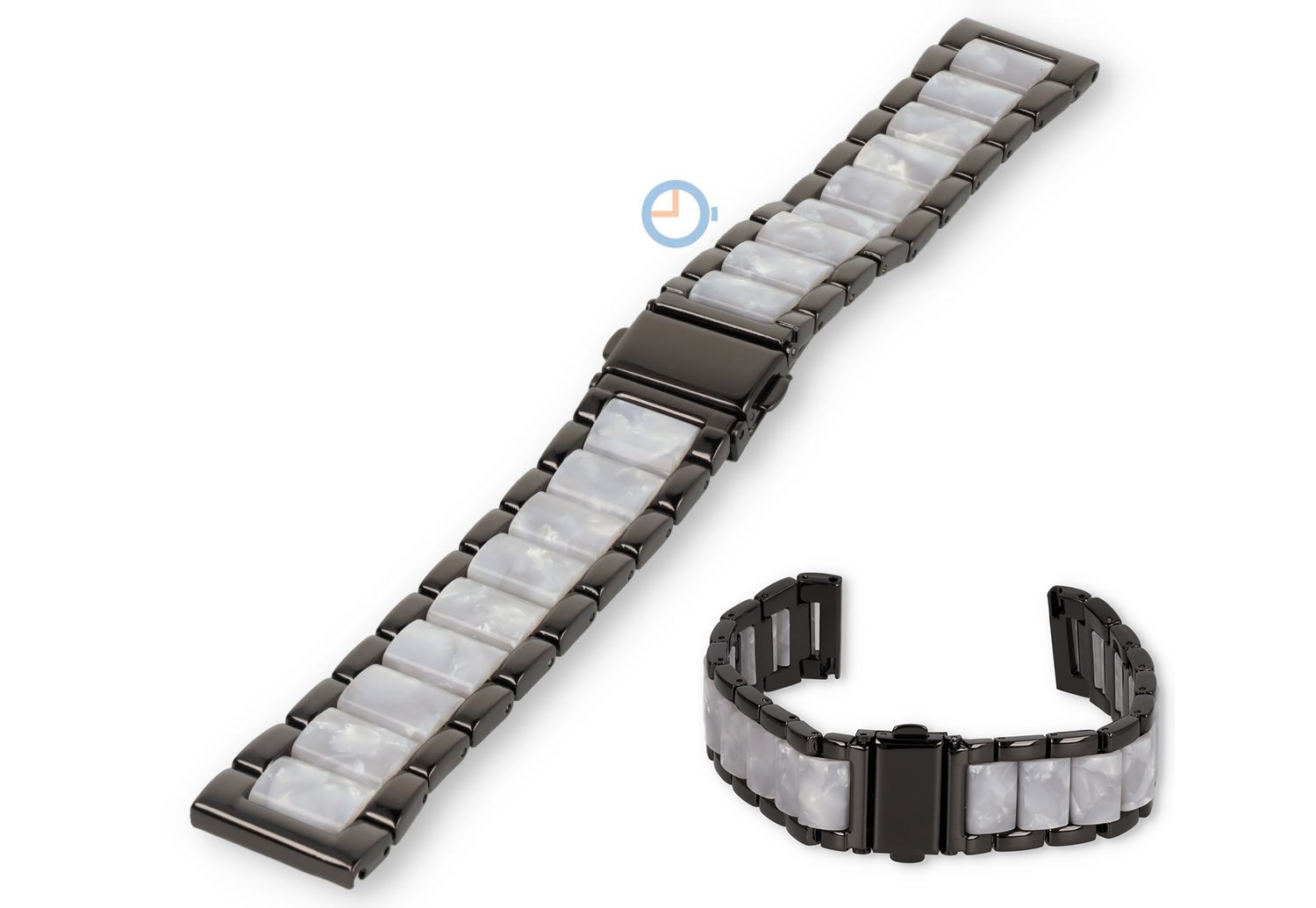 20mm marmer bandje staal met resin - zwart/wit