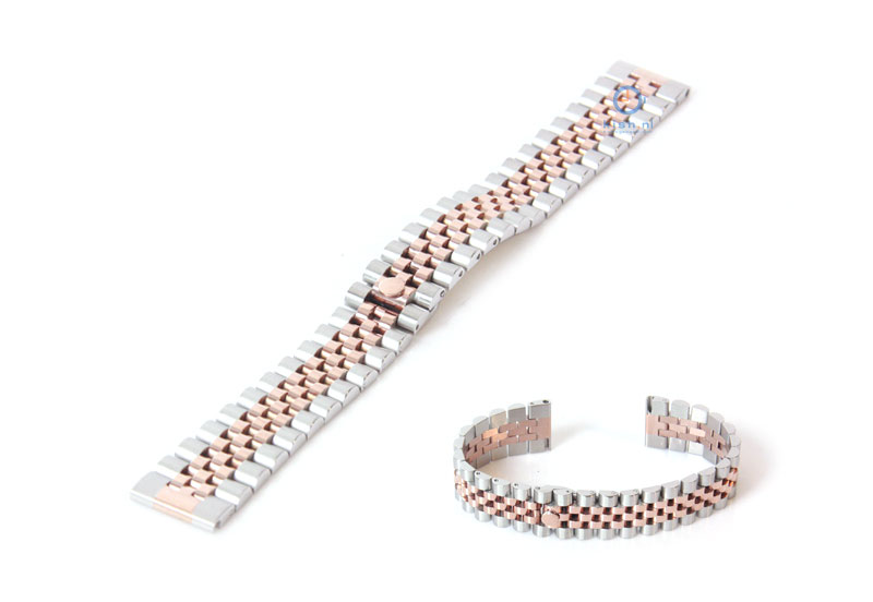 18mm Jubilee style horlogeband staal - zilver rose goud - deels gepolijst