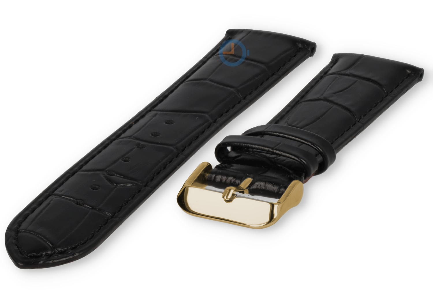Horlogebandje 23mm - croco leer - zwart - goud