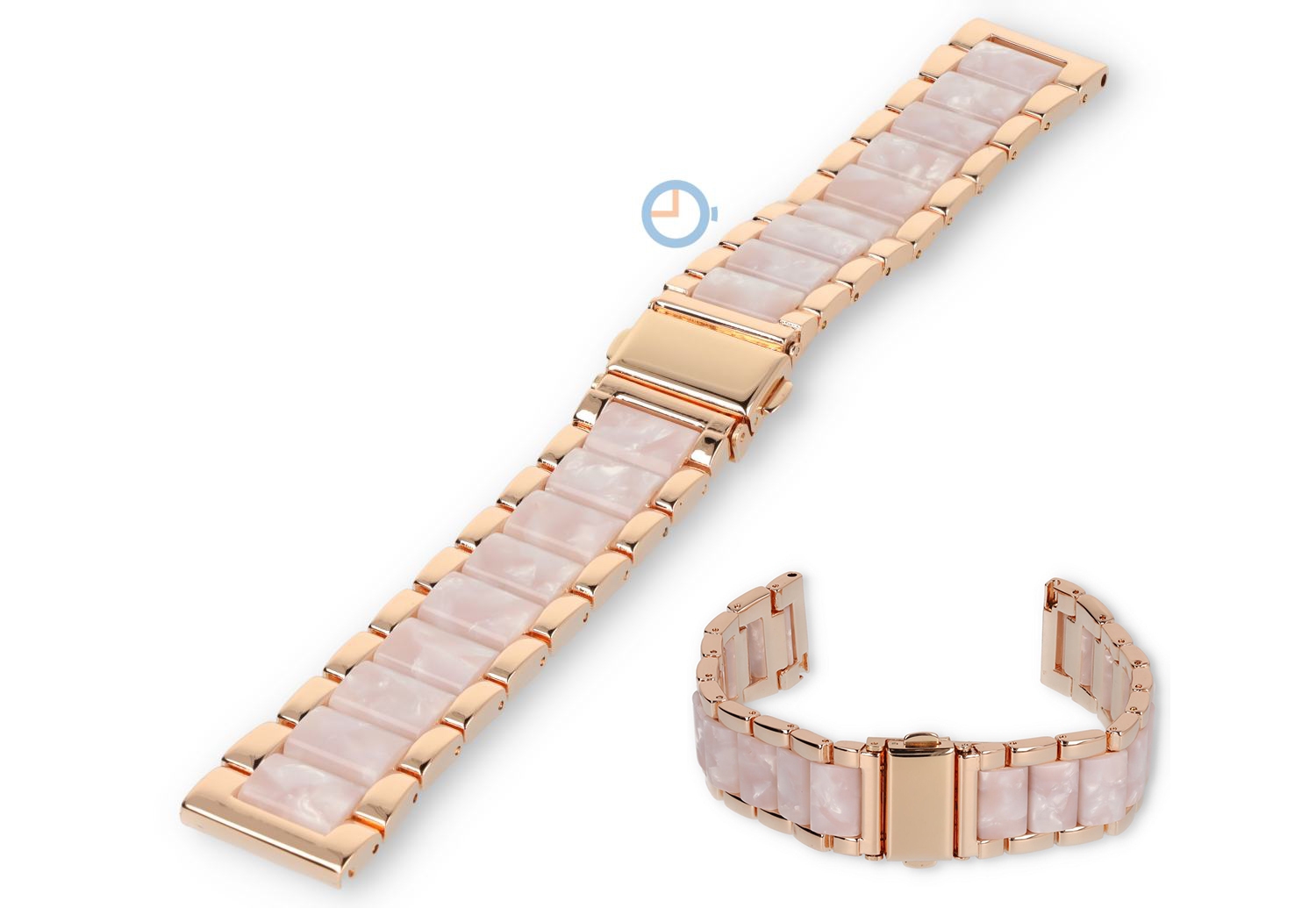 20mm marmer bandje staal met resin - rosegoud/roze