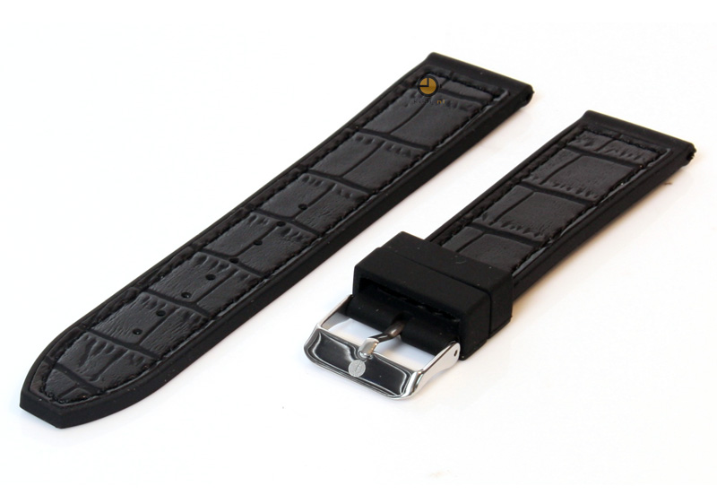 Horlogeband 20mm zwart siliconen met croco