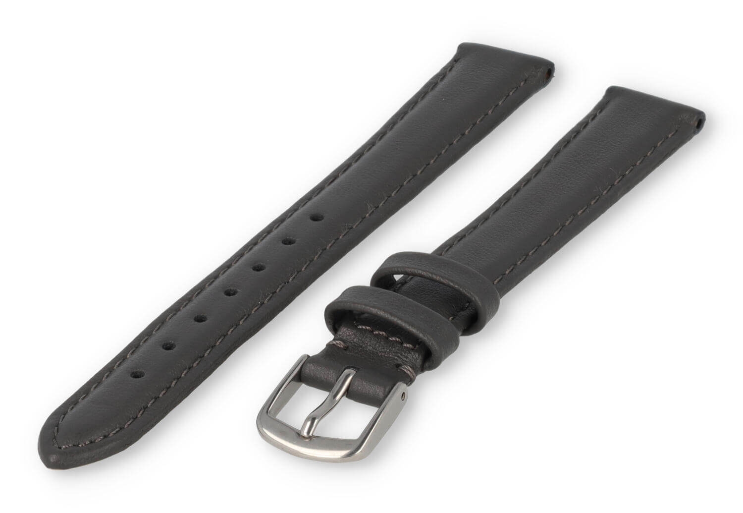 XL horlogeband glad leer - 14mm - donkergrijs