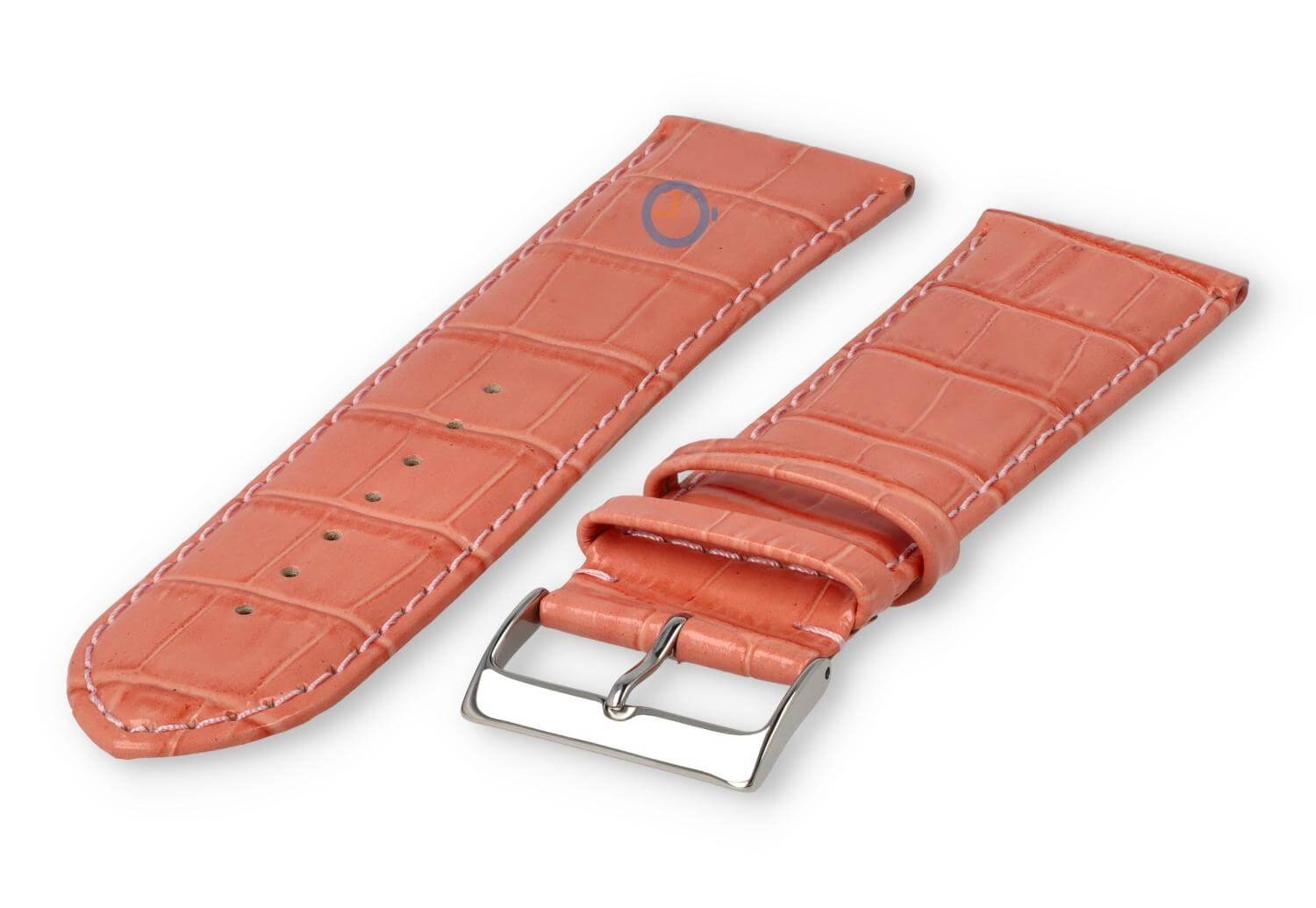 Kalfsleder XL band met croco-reliëf - 28mm - zalmroze