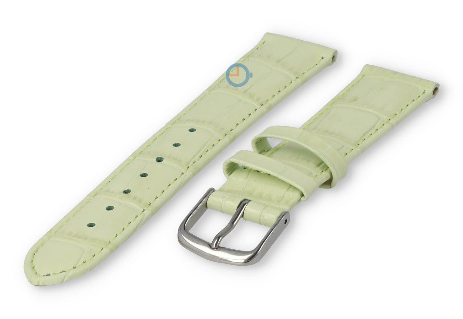 Horlogeband leer met krokoprint - 16mm - pastelgroen