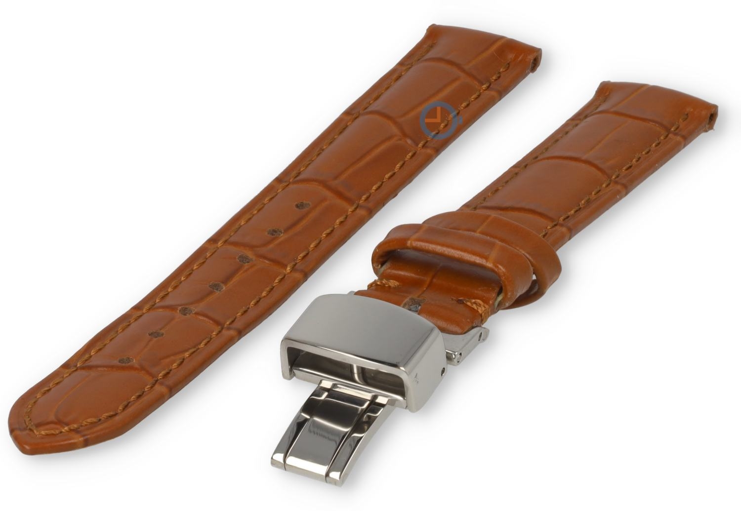 15mm horlogeband crocoleer met vlindersluiting - cognacbruin