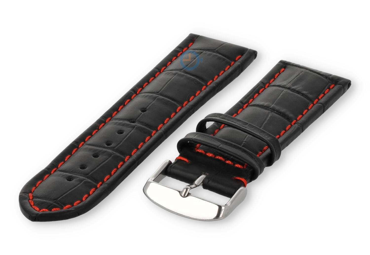 Krachtige horlogeband van kalfsleer - 28mm - zwart met rood