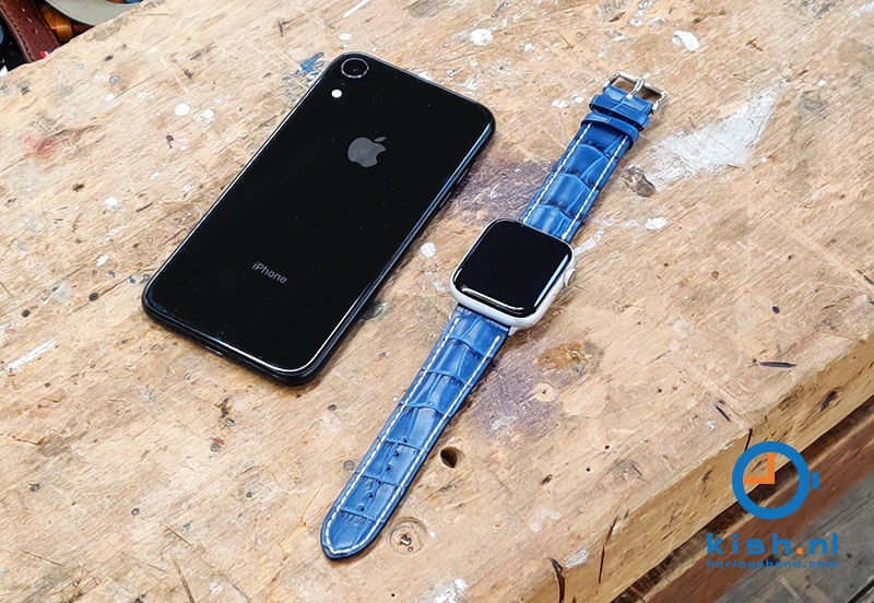 Apple Watch bandje croco leer donkerblauw - 42/44/45mm