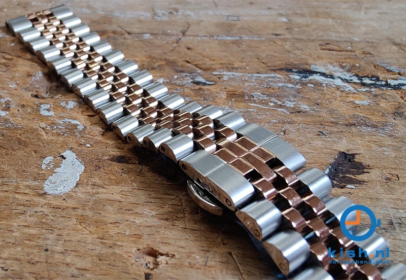 Tweekleurige horlogeband 20mm zilver/rosegoud - staal