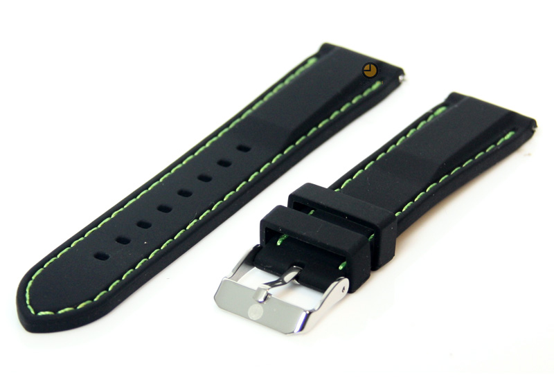 Horlogeband 18mm zwart-groen siliconen met quick-release