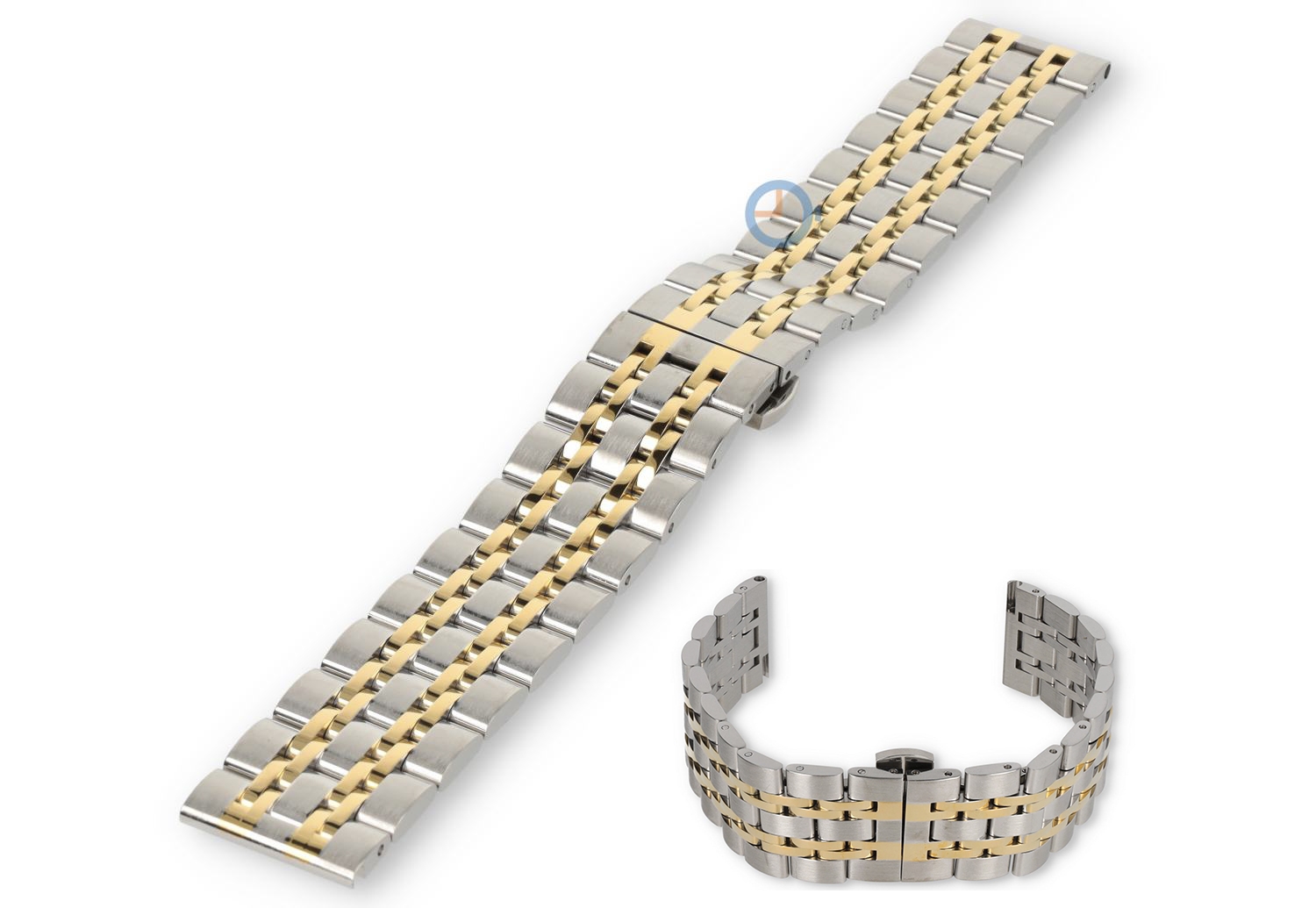 Stalen horlogeband 22mm - twotone met terugloop 22/20