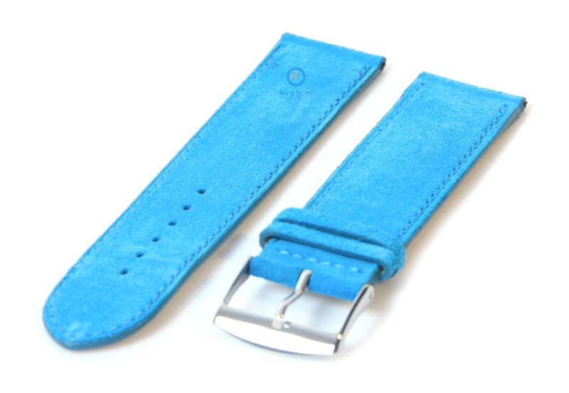 Horlogeband 22mm turquoise suède leer