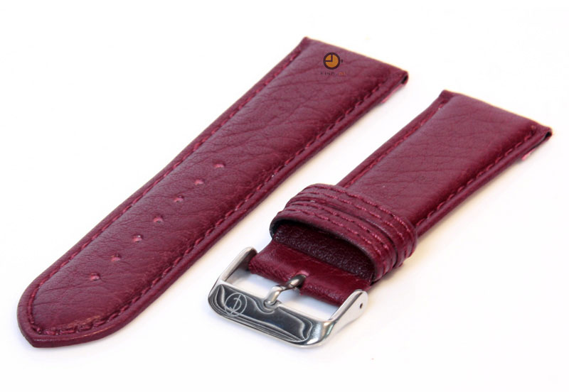 Horlogeband 22mm bordeaux bizon leer