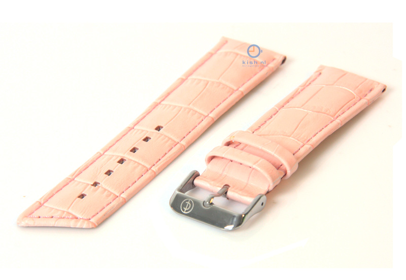 Horlogeband 24mm roze leer croco