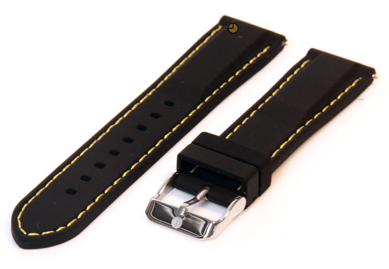 Horlogeband 20mm zwart-geel siliconen met quick-release