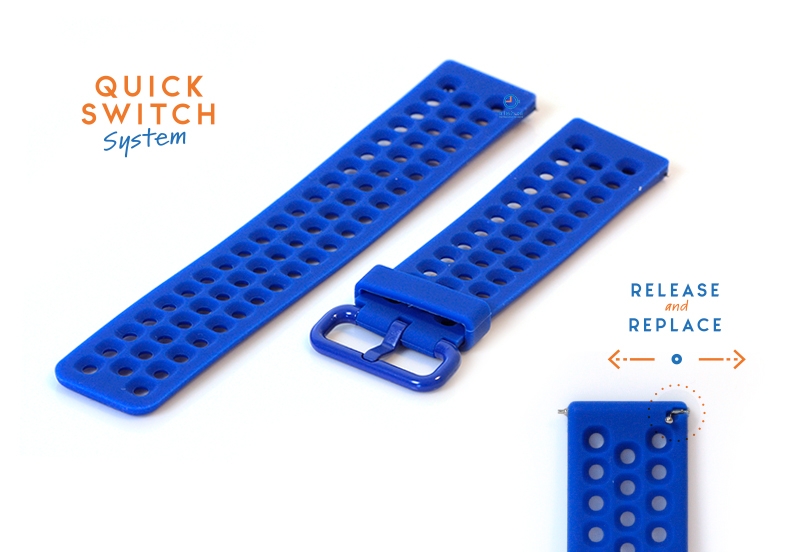 Horlogeband 23mm perforated siliconen royalblauw