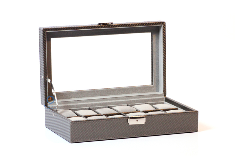 Horlogekist voor 12 horloges (grijs carbon)