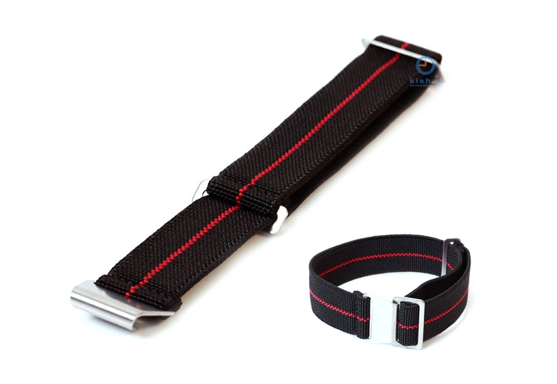 Elastische horlogeband 22mm nylon zwart - rood