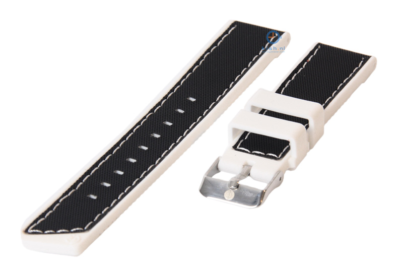 Horlogeband 22mm siliconen zwart-wit