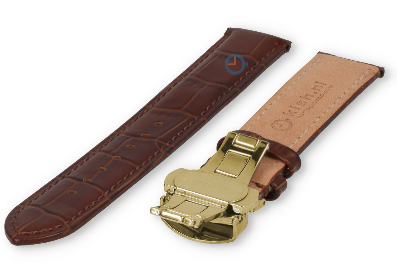 Klassieke horlogeband donkerbruin leer - vlindersluiting (goud) - 20mm