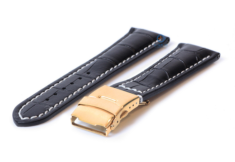 Zwart croco horlogeband met vouwsluiting - 20mm - Goud