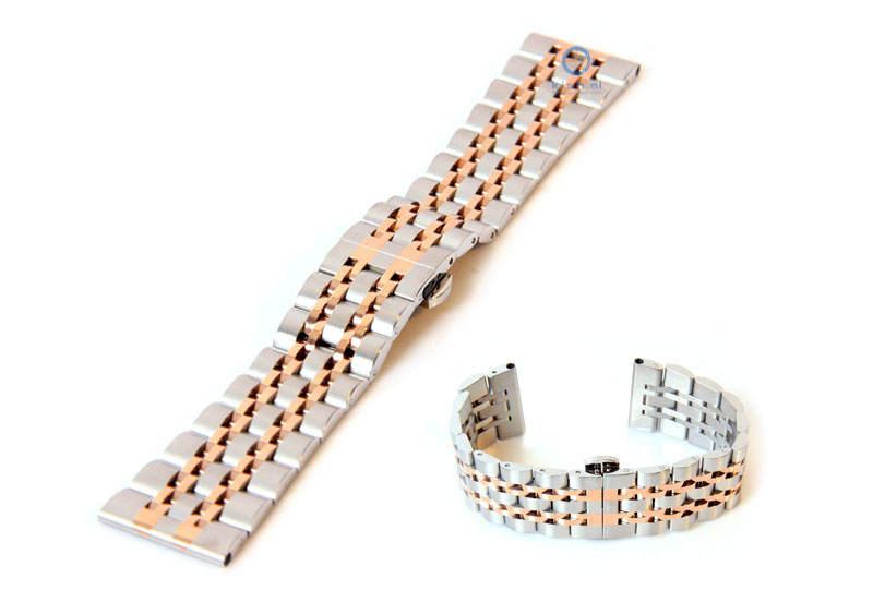 Horlogeband 24mm staal zilver rose goud