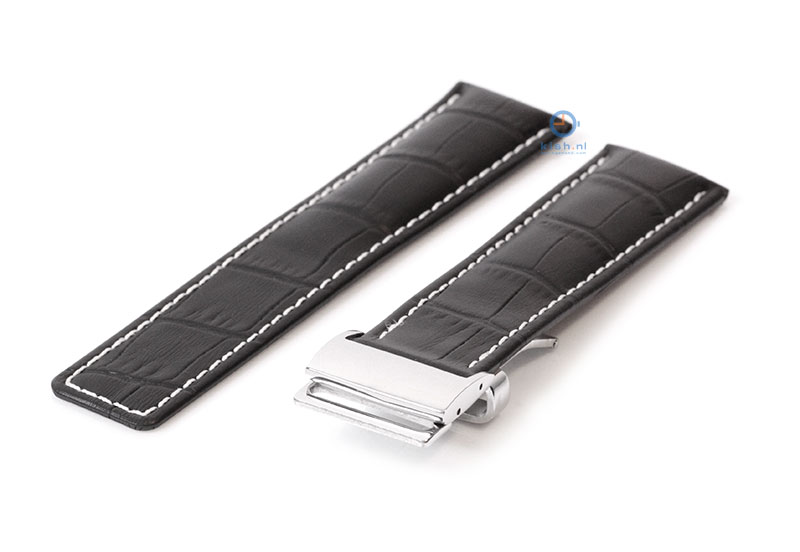 Breitling horlogeband 24mm leer zwart croco incl. vouwsluiting