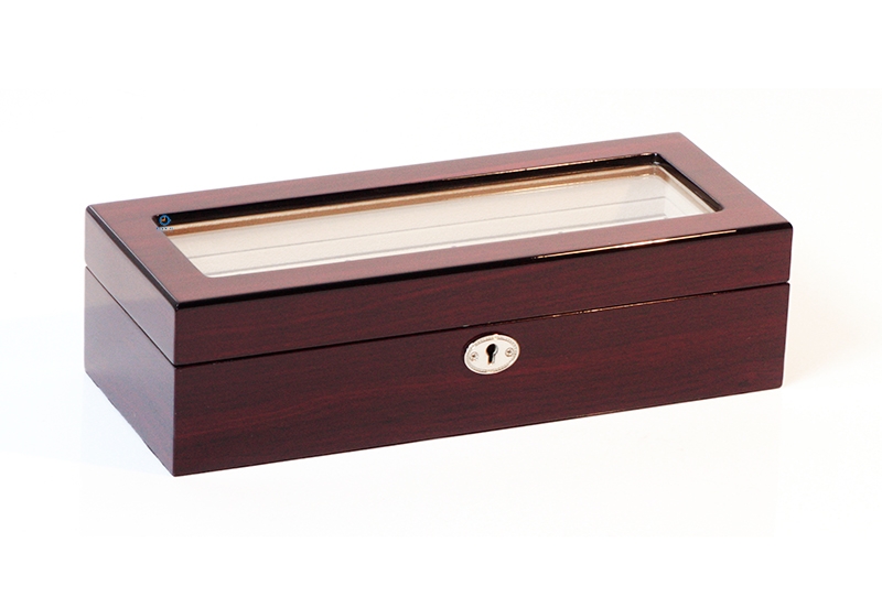 Houten horlogebox met slot voor 5 horloges - dark cherry