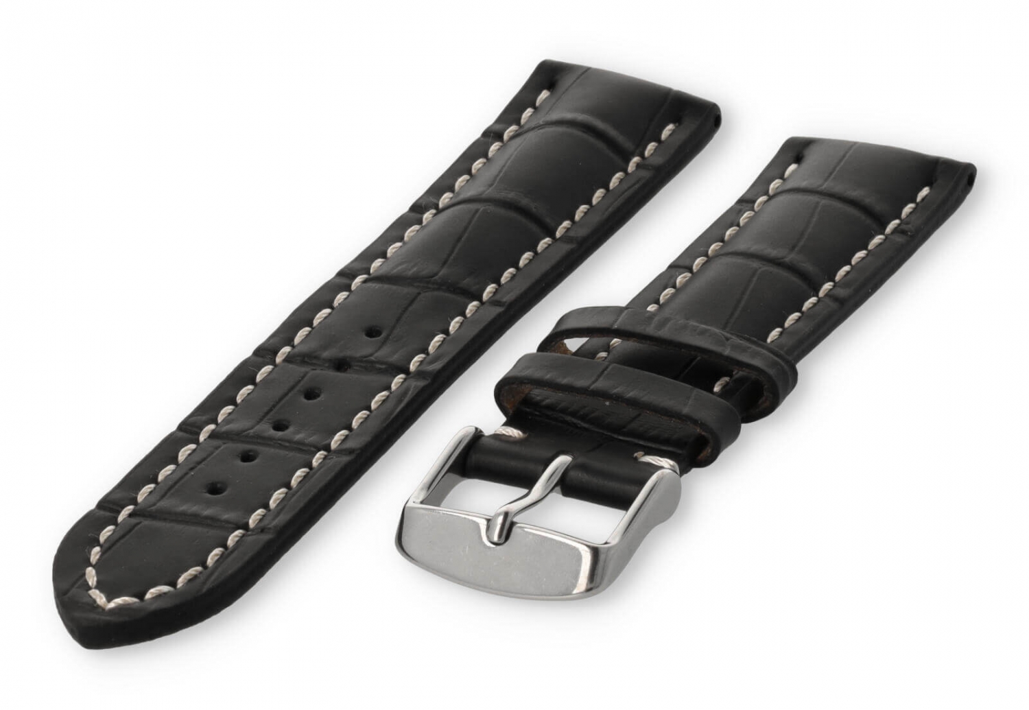 Horlogeband met krokoprint 22mm zwart leer