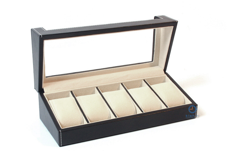 Horlogekist voor 5 horloges - zwart leer