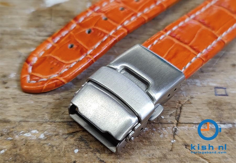 Oranje leer horlogeband 18mm - luxe croco print