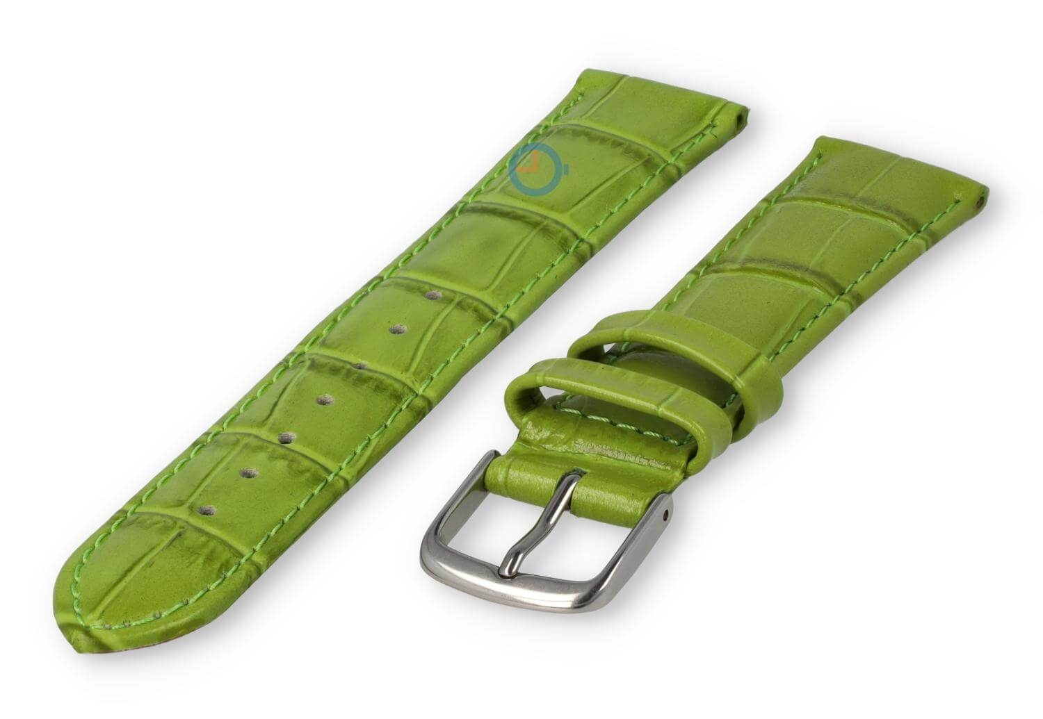 Horlogeband leer met krokoprint - 16mm - grasgroen