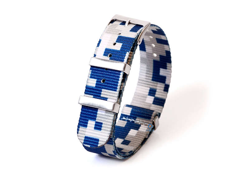 Horlogeband 20mm nylon - pixel blauw