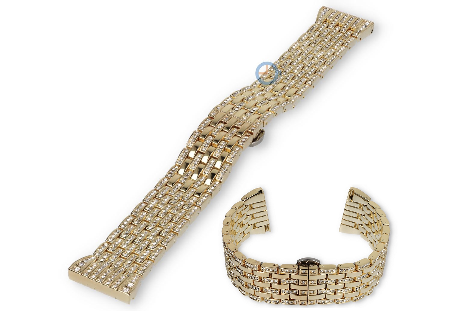22mm horlogebandje staal met diamantjes - goud