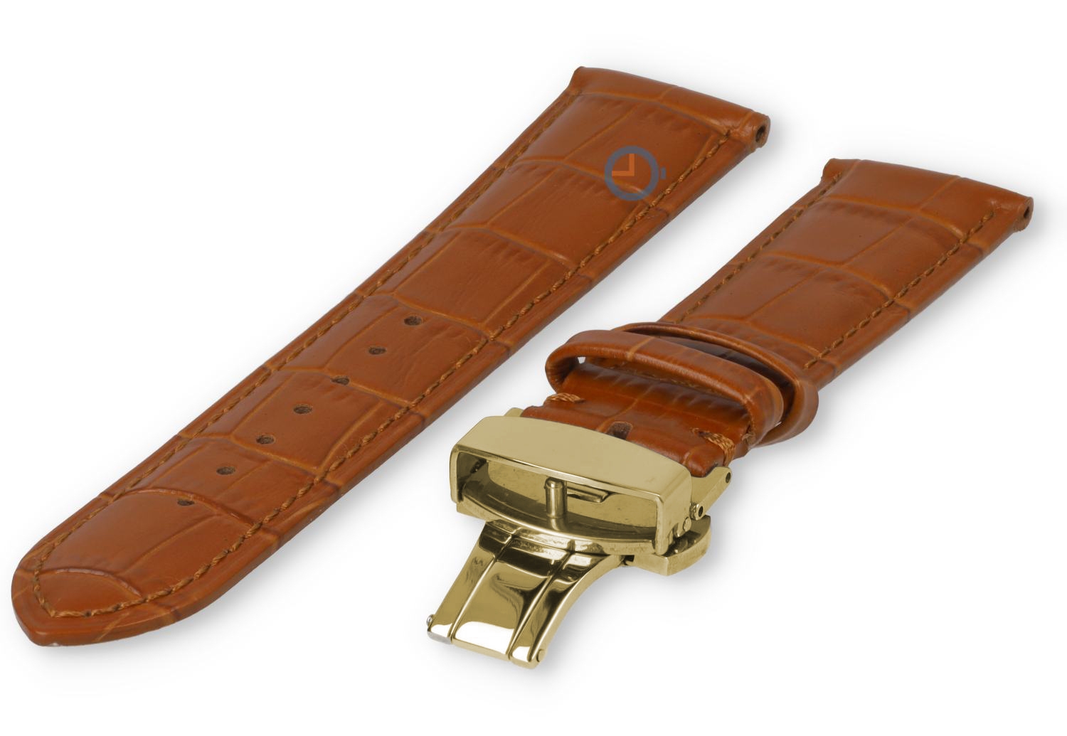 Luxe Hamilton horlogeband lichtbruin leer - vlindersluiting (goud) - 22mm