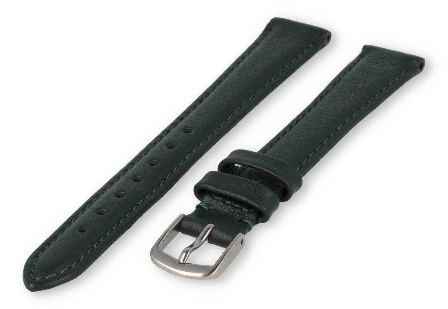 XL horlogeband glad leer - 14mm - donkergroen