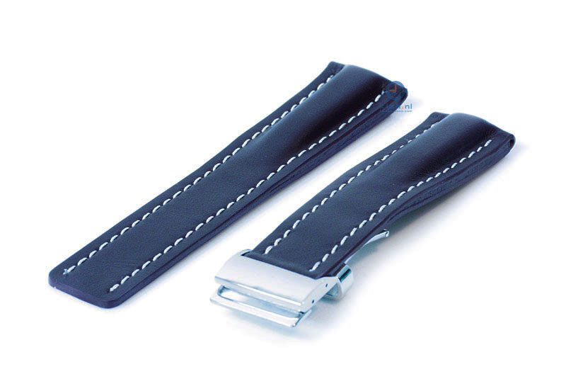 Breitling horlogeband 22mm leer blauw incl. vouwsluiting