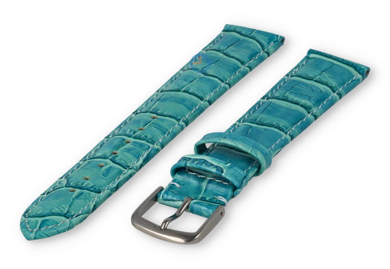 XL horlogeband leer met krokoprint - 16mm - turquoise
