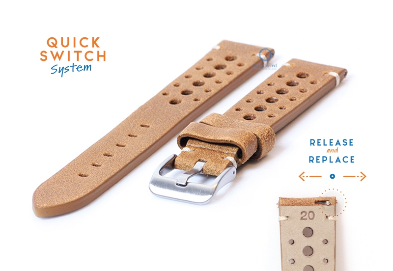 Horlogeband 20mm vintage perforated bruin leer