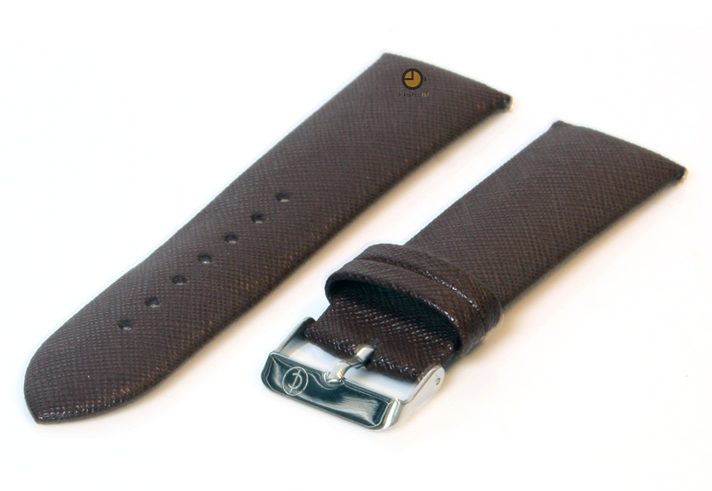Horlogeband 24mm donkerbruin leder met canvaslook