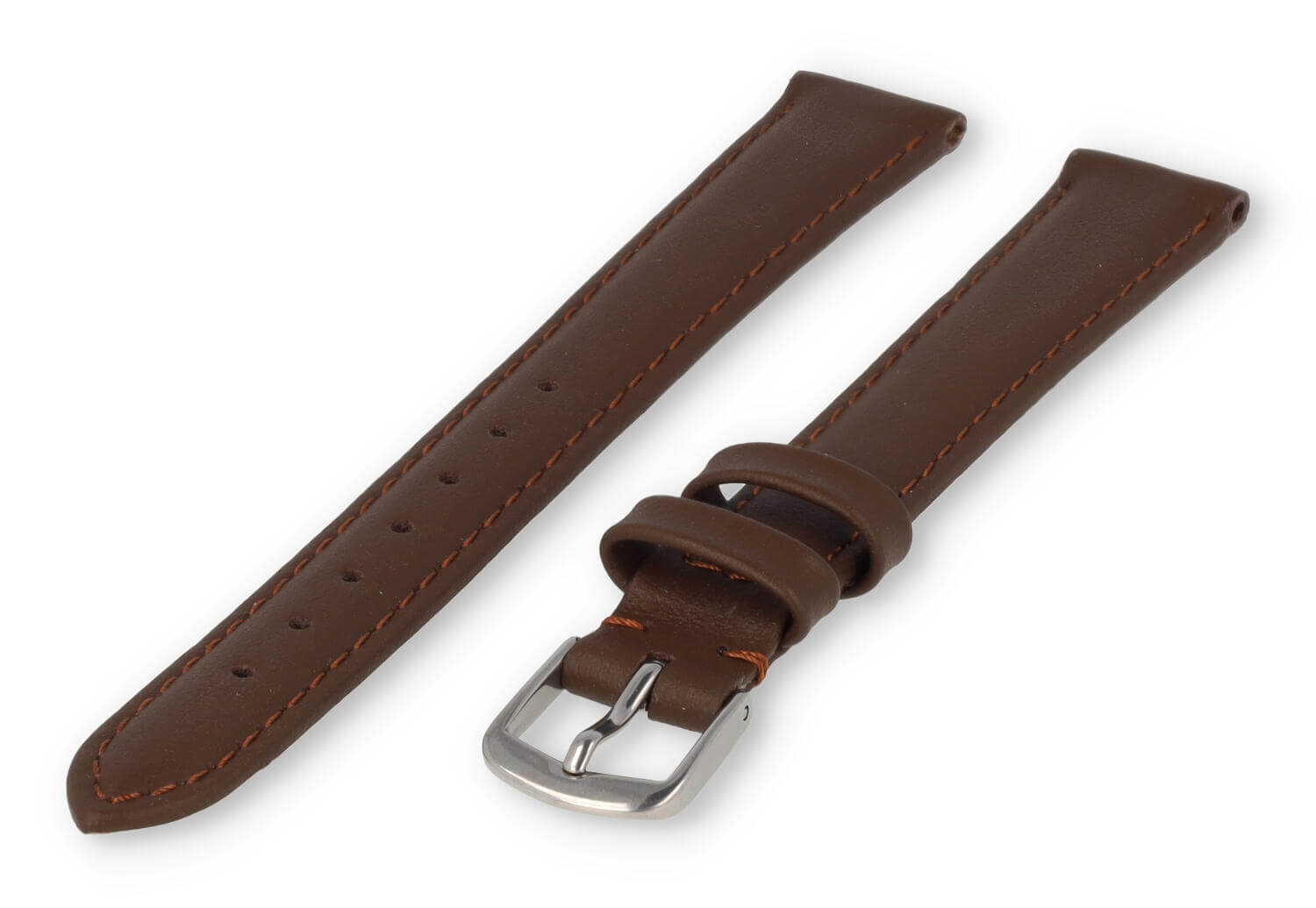 XL horlogeband glad leer - 14mm - donkerbruin
