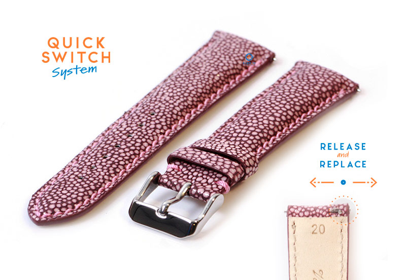 Horlogeband 20mm roze roggenleer