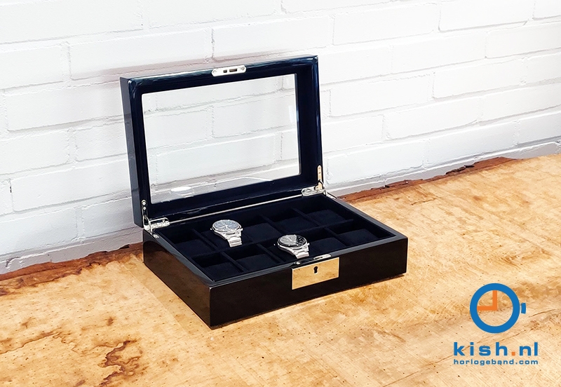 Houten horlogebox met slot voor 10 horloges - black