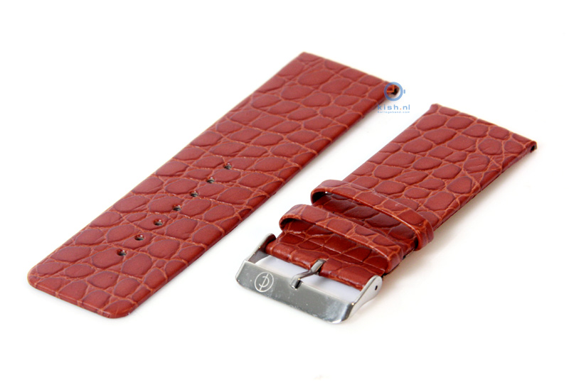 Horlogeband 28mm lichtbruin leer croco