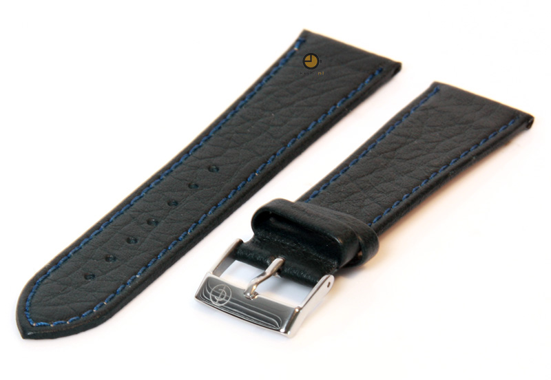 Horlogeband 22mm donkerblauw buffelleer