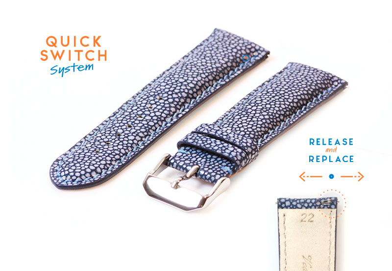 Horlogeband 22mm blauw roggenleer