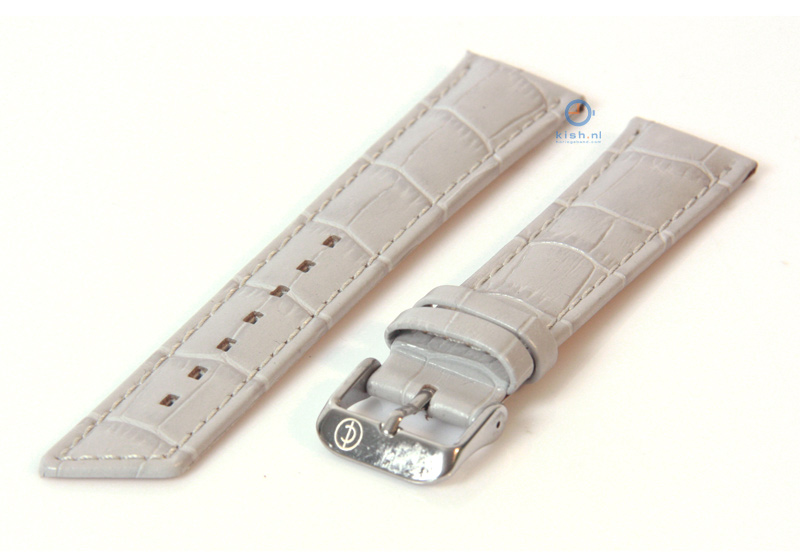 Horlogeband 22mm lichtgrijs leer croco